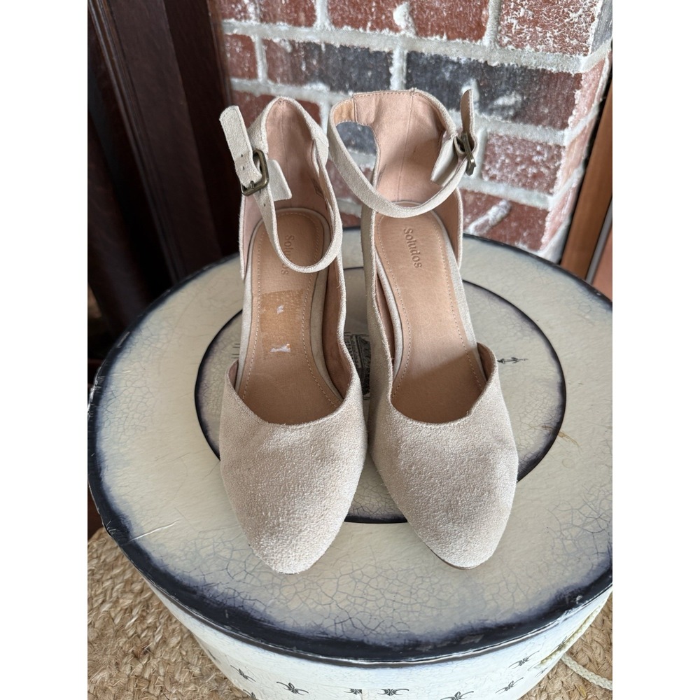 Soludos‎ Beige Gemma Ankle Strap Heels Sz 7.5 Women's Shoes Suede
